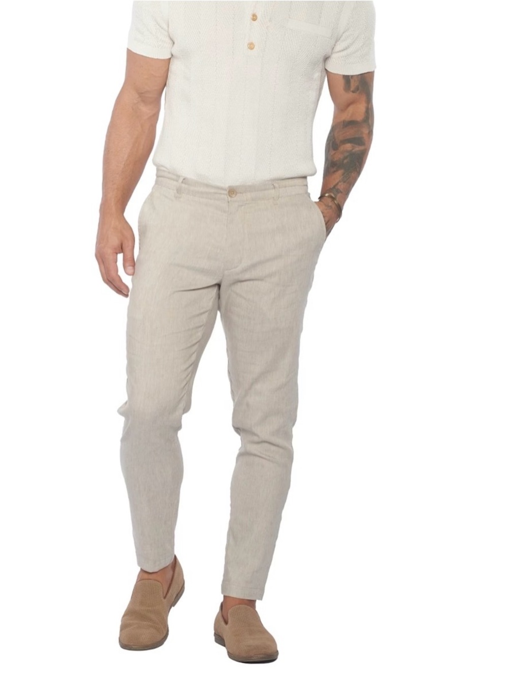 Men's Slim Stretch Chinos in Light Beige